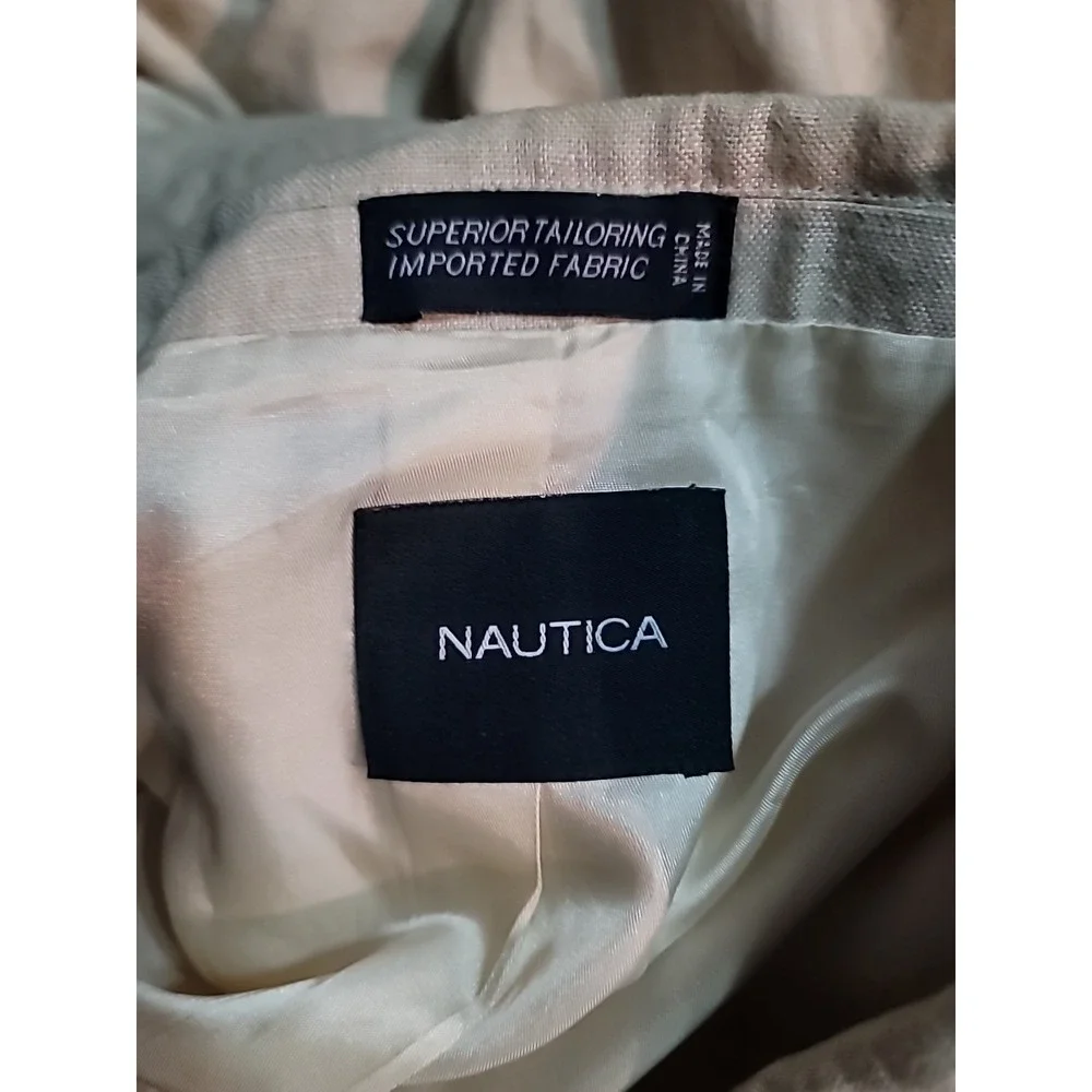 Nautica Men's Modern 100% Linen Sport Coat Tan 46L‎ Modern Fit Blazer